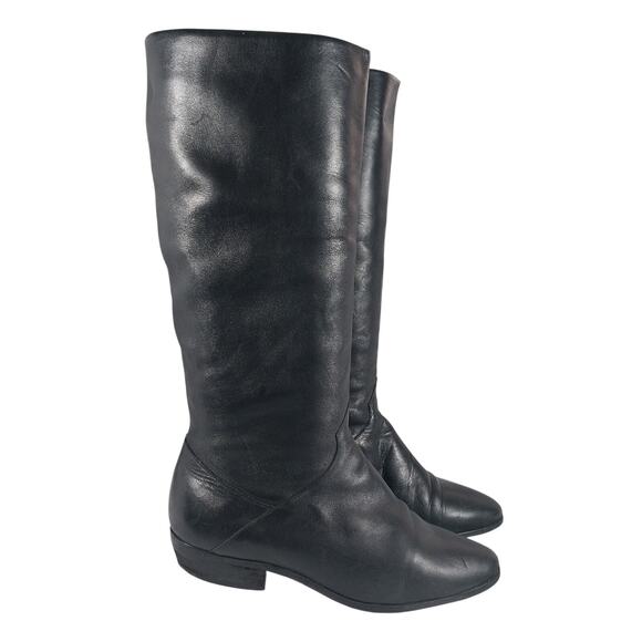 ROYAL! BLACK GENUINE LEATHER BOHO CHIC LOW HEEL SLOUCHY/STRAIGHT BOOTS! SZ 7.5M - Picture 1 of 11